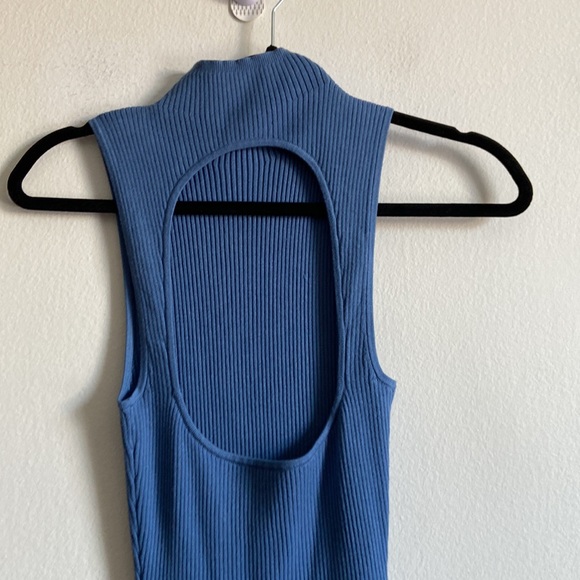 Aritzia Babaton Compose blue ribbed stretchy open back bodycon midi dress - Picture 5 of 11